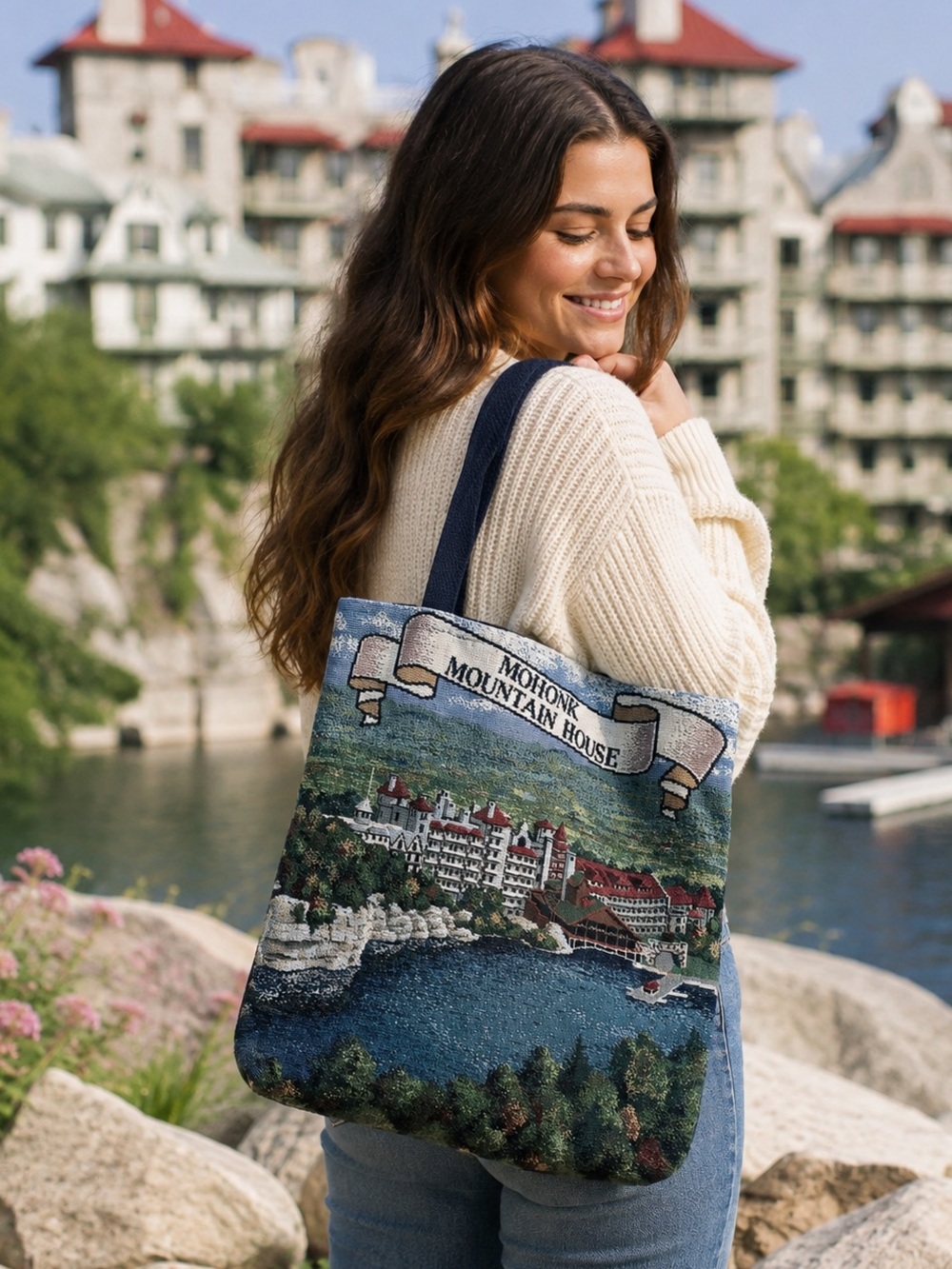 Mohonk Mountain House Victorian Cottagecore Woven Jacquard Tapestry Tote Bag - Picture 2 of 7